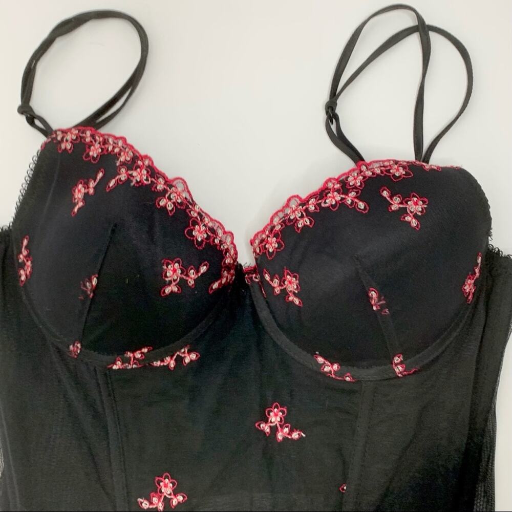 BLUSH Black Pink Floral Embroidered Bustier M - Picture 5 of 11